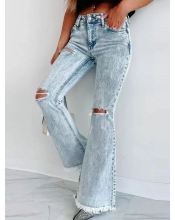 Casual Denim Buttoned Plain Jeans