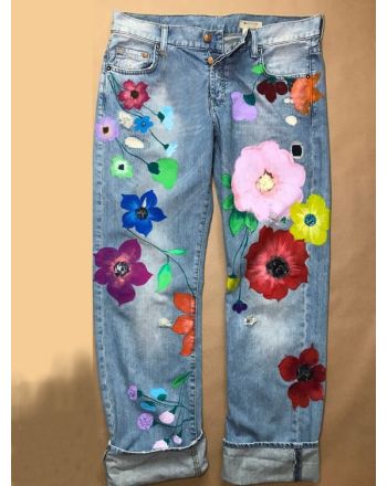 Denim Floral Casual Summer Mid-Weight Jeans Jeans